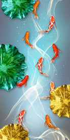 轻奢装饰画 弧线 金鱼荷叶