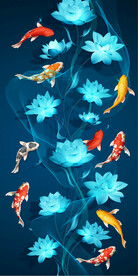 轻奢装饰画 弧线 荷花金鱼