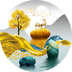 轻奢装饰画 飘带 石头麋鹿