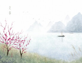 春天水墨插画背景