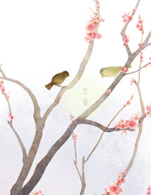 春天水墨插画背景