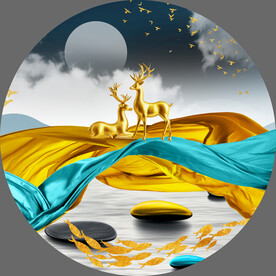 轻奢装饰画 山水飘带麋鹿