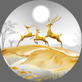 轻奢装饰画 飘带麋鹿金鱼