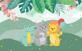 可爱卡通小动物儿童房背景墙