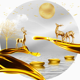 轻奢装饰画 弧线飘带麋鹿