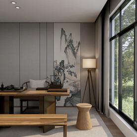 新中式茶室背景墙