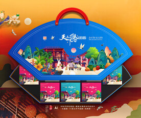 中秋月饼包装礼盒插画设计