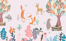 可爱卡通森林小动物儿童房背景墙