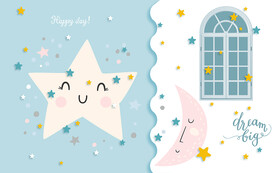 可爱卡通星星月亮儿童房背景墙