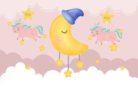 可爱卡通月亮独角兽儿童房背景墙