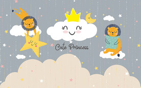 可爱卡通云朵小狮子儿童房背景墙