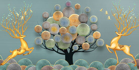 轻奢装饰画 轮盘树 麋鹿