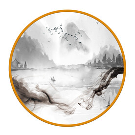 圆形画中式山水画