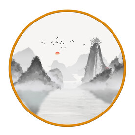 圆形画抽象山水画