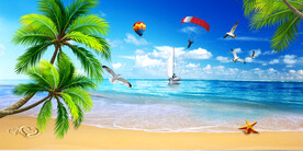 蓝天白云浪漫海滩