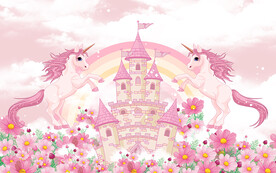 粉色独角兽城堡儿童房背景墙