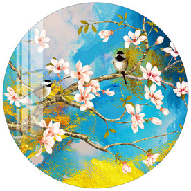 新中式玉兰花鸟圆形装饰画