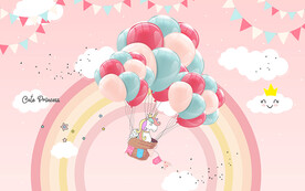 卡通独角兽热气球彩虹桥儿童房背