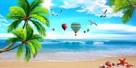 唯美海滩电视背景墙