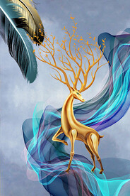 新中式轻奢麋鹿抽象装饰画