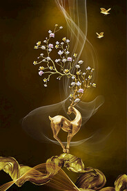 新中式轻奢麋鹿抽象装饰画