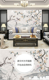 简约花鸟背景墙