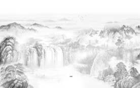 别墅水墨山水画背景墙