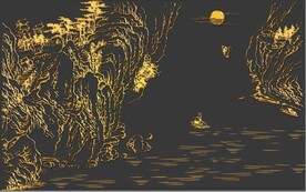 新中式金色山水风景玄关背景墙