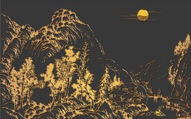 新中式金色山水风景玄关背景墙