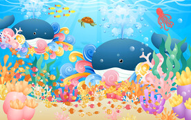 卡通鲸鱼海底世界儿童房背景墙