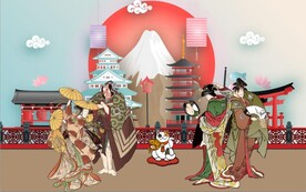 浮世绘日本料理餐饮背景墙