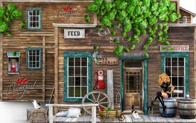 复古欧美风街景建筑酒吧背景墙