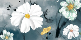 轻奢装饰画 三联画 白色花朵