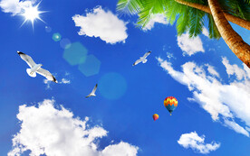 蓝天白云椰子树