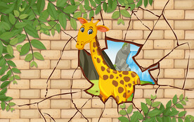 卡通长颈鹿立体砖墙儿童房背景墙