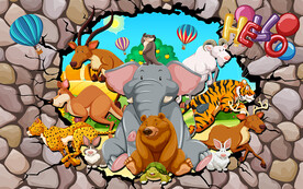 立体砖墙动物世界儿童房背景墙