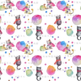水彩猫咪卡通图案