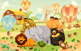 卡通可爱动物世界儿童房背景墙