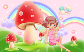 可爱卡通蝴蝶精灵儿童房背景墙