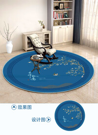 蓝色花鸟圆地毯