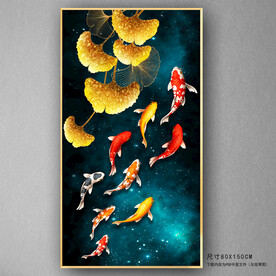 九鱼图银杏叶装饰画