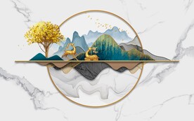 大理石新中式浮雕山水背景墙