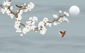 新中式手绘玉兰背景墙