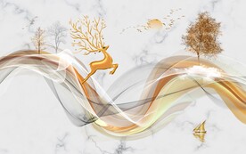 一麋发财新中式背景墙