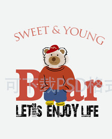 小熊印花图案 童装毛衣熊插画 
