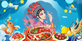 美女国潮火锅背景