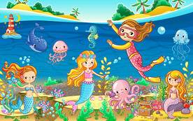 海底世界美人鱼儿童房背景墙