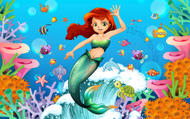 可爱卡通海底美人鱼儿童房背景墙