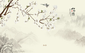 中式水墨山水花鸟背景墙