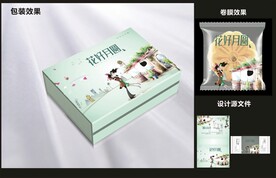 月饼糕点包装效果图+平面图